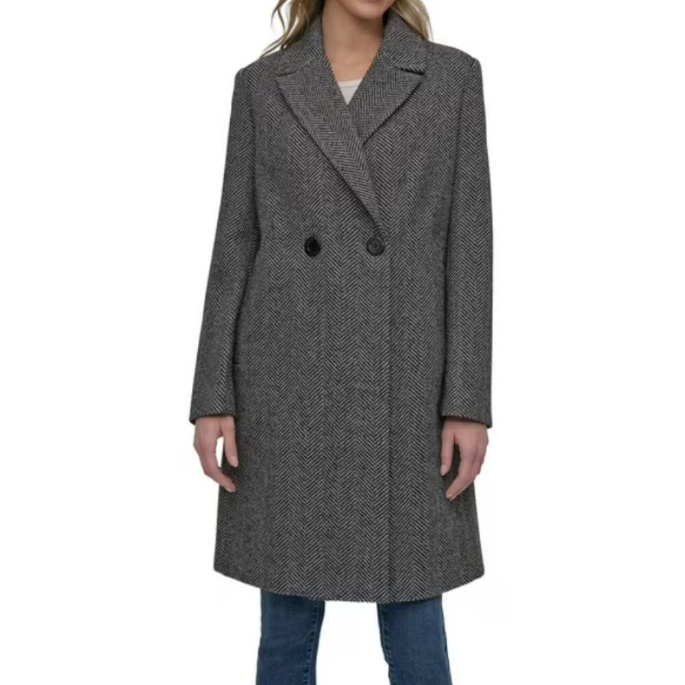 DKNY Women’s Classic Gray Twill Winter Coat Size M NWT